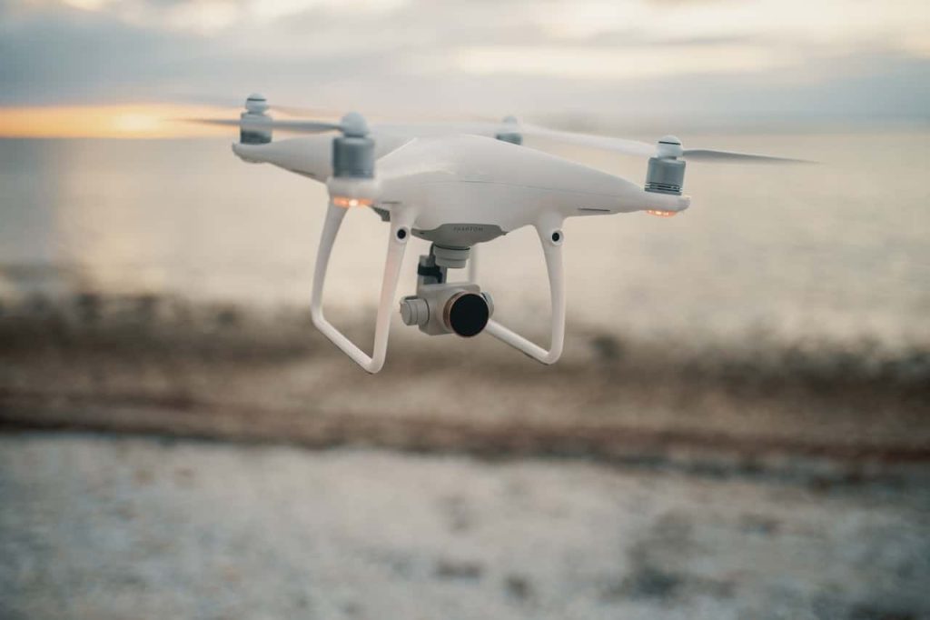 Flying White Quadcopter Drone